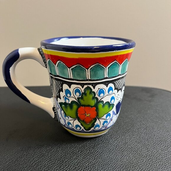 Pue Mex Painted Mexico Style Mug Blue Floral - Picture 3 of 6